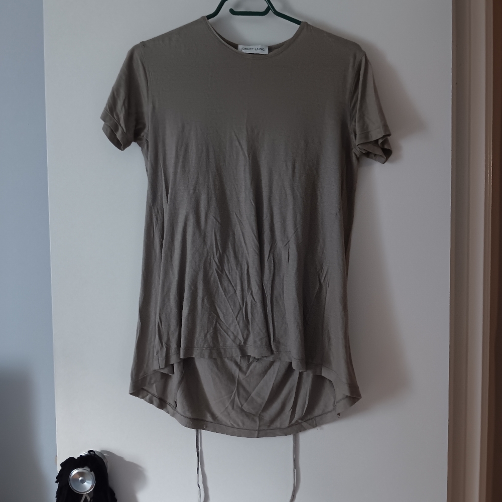 JEREMY LAING Taupe Tissue Cotton Cowl Tie Back Tee XS